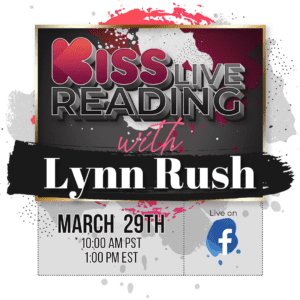 A picture of the logo for kiss live reading with lynn rush.